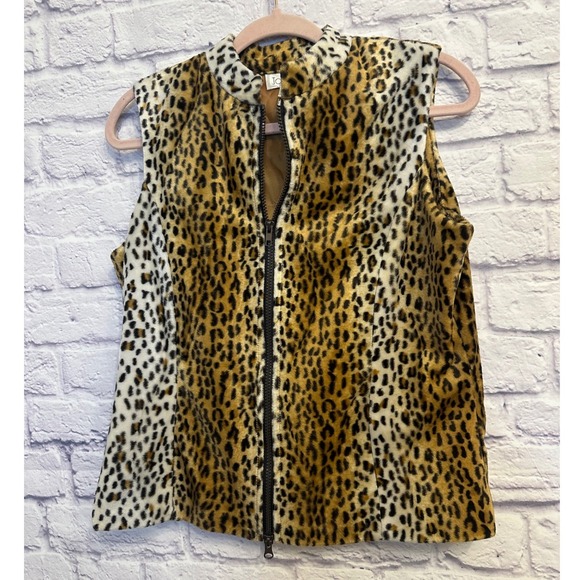 Jordan Faux Fur Leopard Print Vest Sleeveless Jacket Womens Size Small - Picture 1 of 6